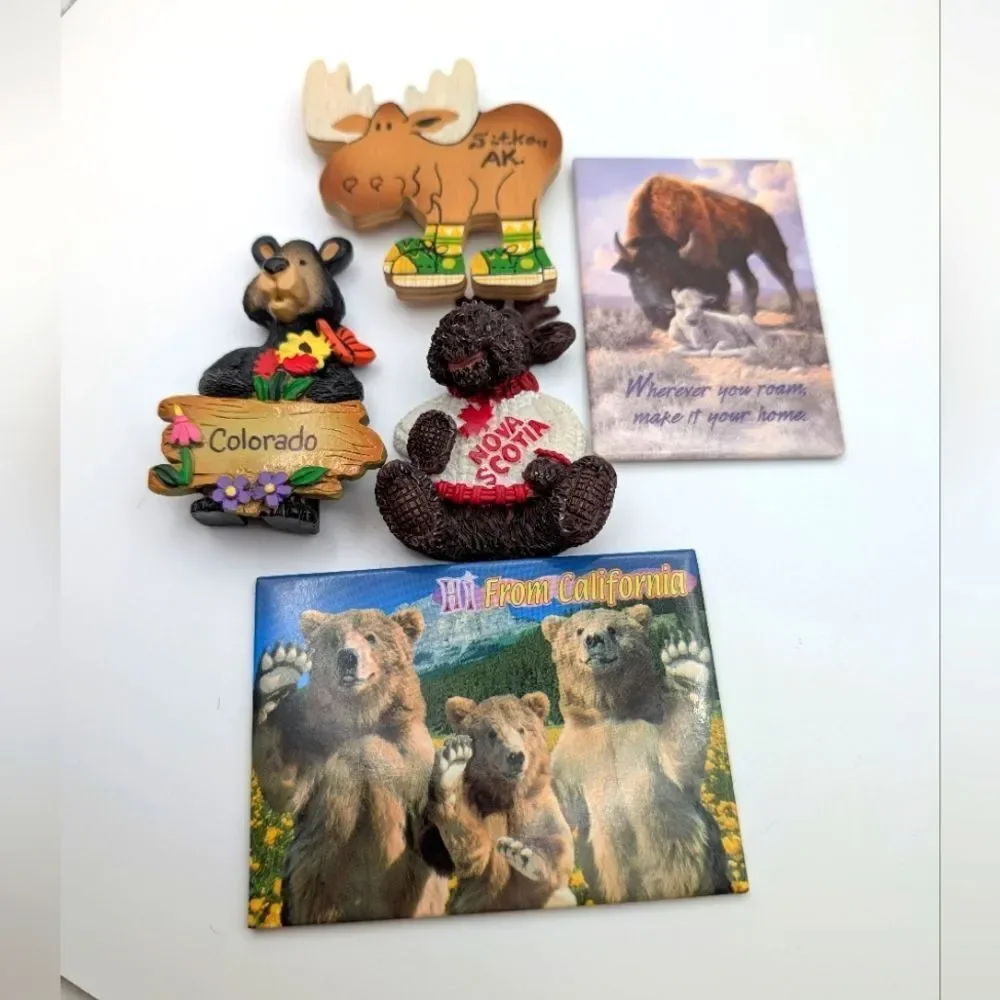 Vintage woodsy bear nature‎ buffalo magnets kitschy novelty